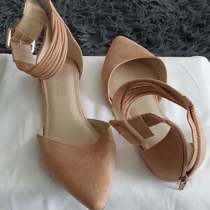 Tan suede flats. Aerosoles. Zip heel cup with ankle strap. 9.5 US Women's.